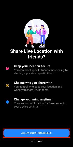 Messenger Location Access Confirmation Panel
