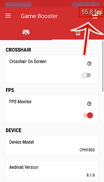 لعبة الداعم تظهر FPS على هاتف Android