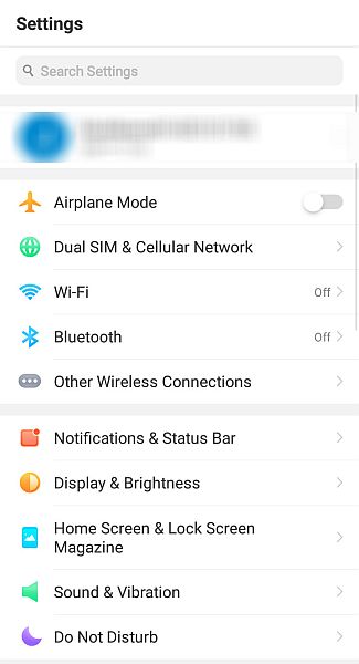 Configurações do telefone Android