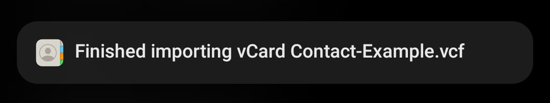 完成 .vcf 文件導入的 Android 通知