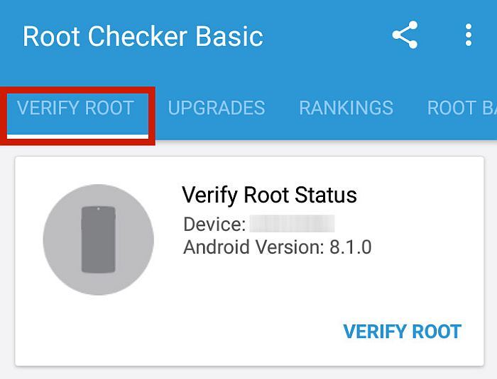 Панель управления Root Checker с выделенной вкладкой Verify root