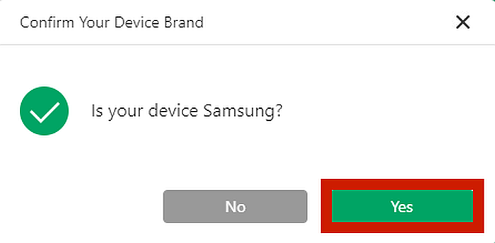 iMyFone D-Back Device Brand Confirmation Prompt