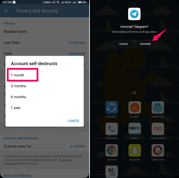 3 deaktiver telegramkonto fra app
