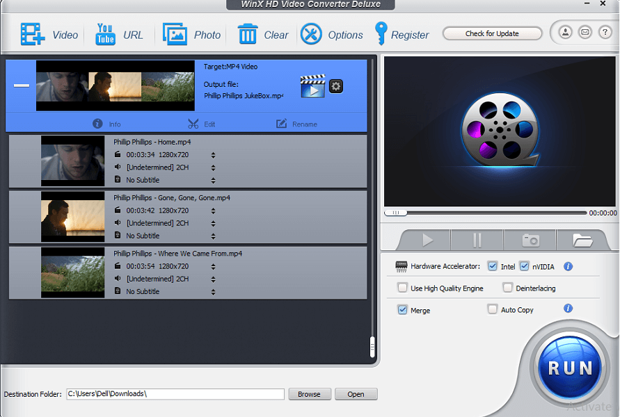 Reseña de WinX HD Video Converter Deluxe - Fusionar videos
