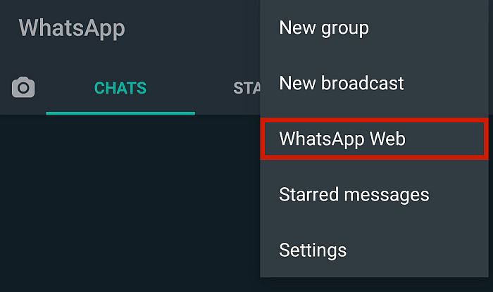 Det åbner en ny rullemenu. Klik på WhatsApp Web.