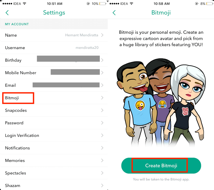 SnapchatにBitmojiを追加する