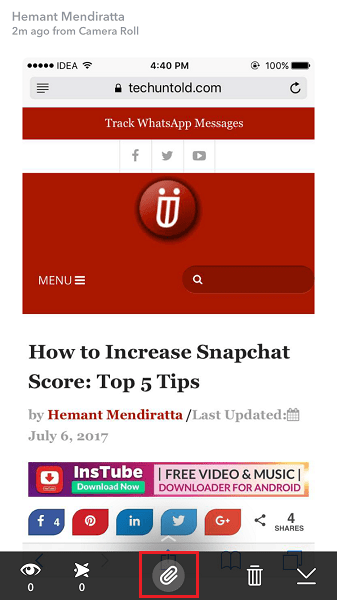 Aggiungi collegamenti a storie o chat di Snapchat