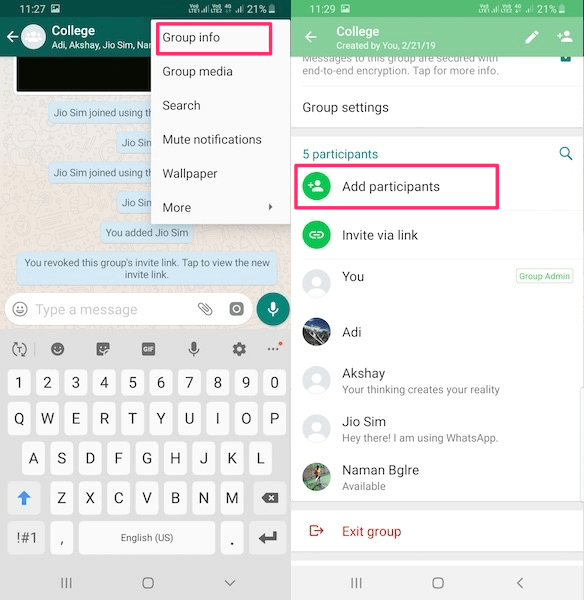 Προσθήκη συμμετεχόντων στην ομάδα WhatsApp
