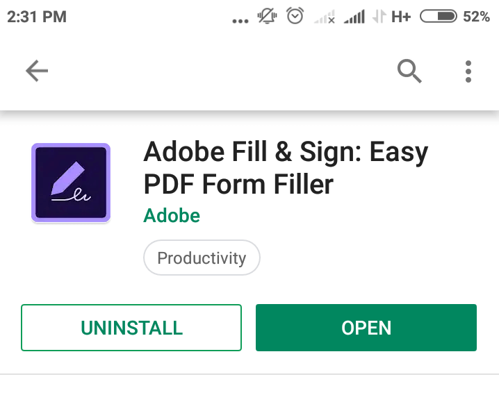 Adobe Fill and Sign alkalmazás