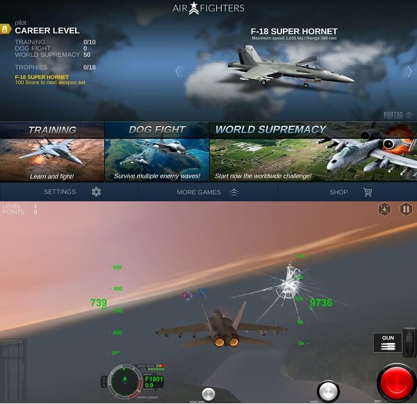 AirFighters-Android用の最高の戦闘機ゲーム