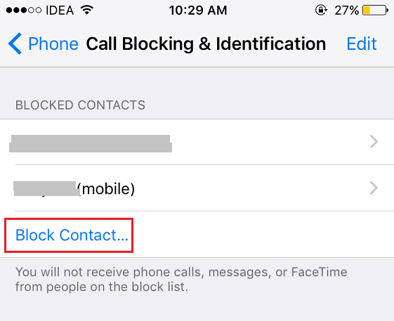 Блокировать контакт на iPhone