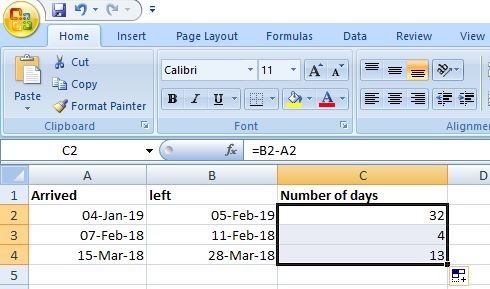 Laske päivien määrä Excelissä