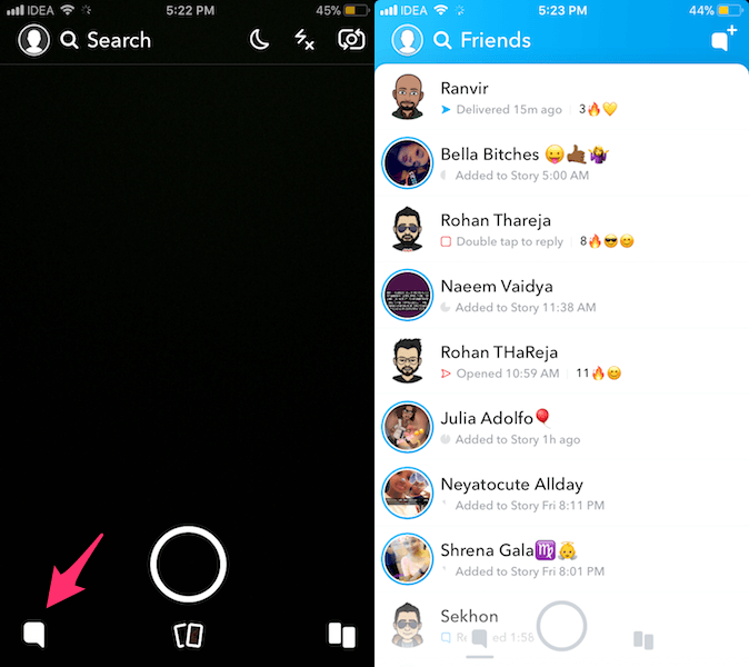 Obrazovka chatu na Snapchat