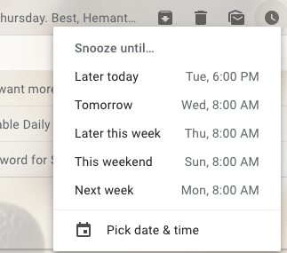 Wählen Sie „Snooze Until Time Gmail“.
