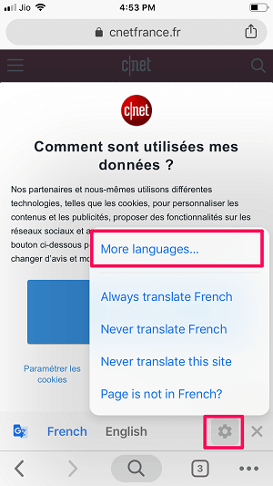 Chrome-Übersetzungswebseite