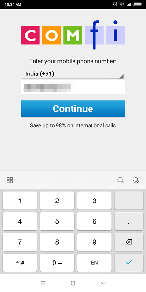 Numero di cellulare Comfi Registrazione