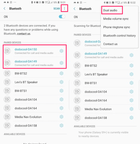 Připojte dvě zařízení Bluetooth současně na Galaxy S8/S9