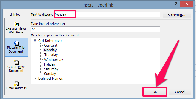 Opret en indholdsfortegnelse i Excel ved hjælp af hyperlinks