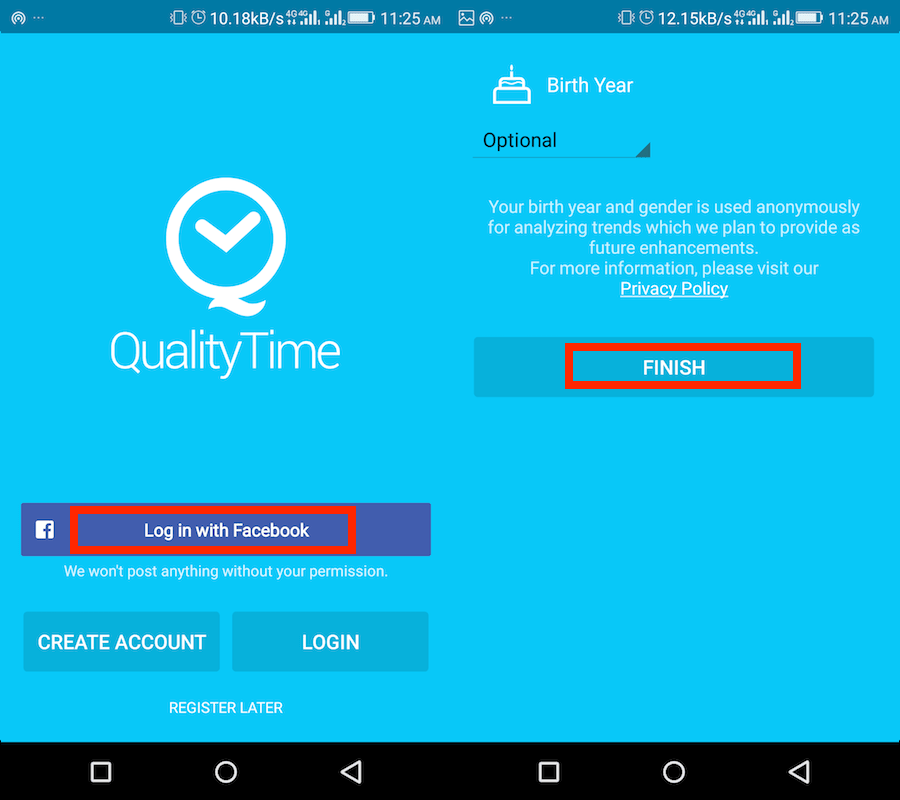 Skapa konto QualityTime-appen