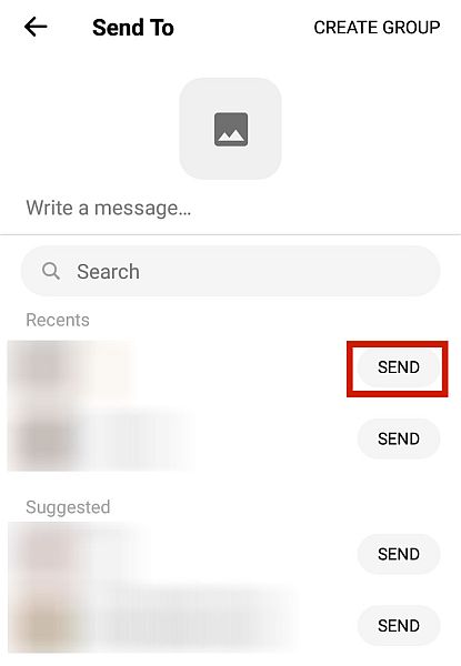 Messenger send til skærmen med send-knappen fremhævet