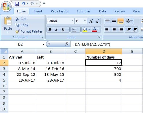 DATEDIF関数-Excelの日付間の日または月をカウントします