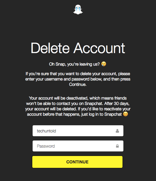 Desactivar cuenta de Snapchat