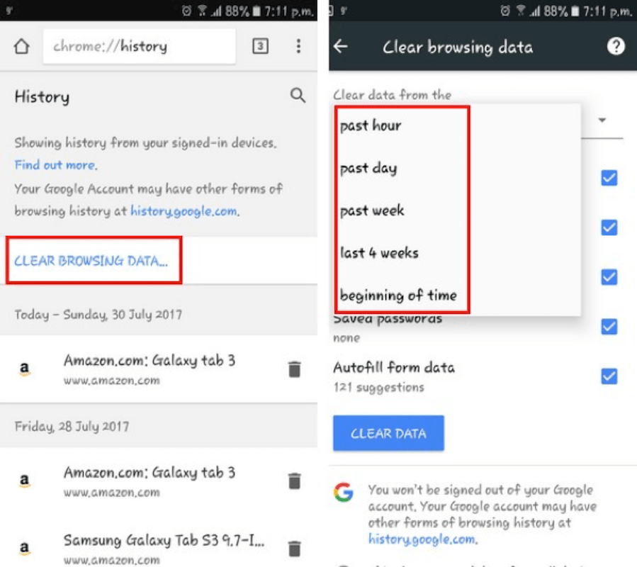 Eliminar el historial de navegación en Android para Chrome