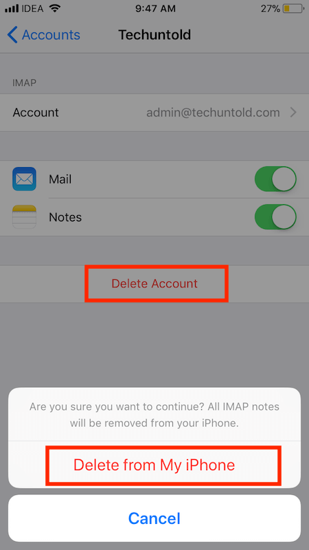 Törölje az e-mail fiókokat az iOS 11 rendszerben iPhone vagy iPad készülékén