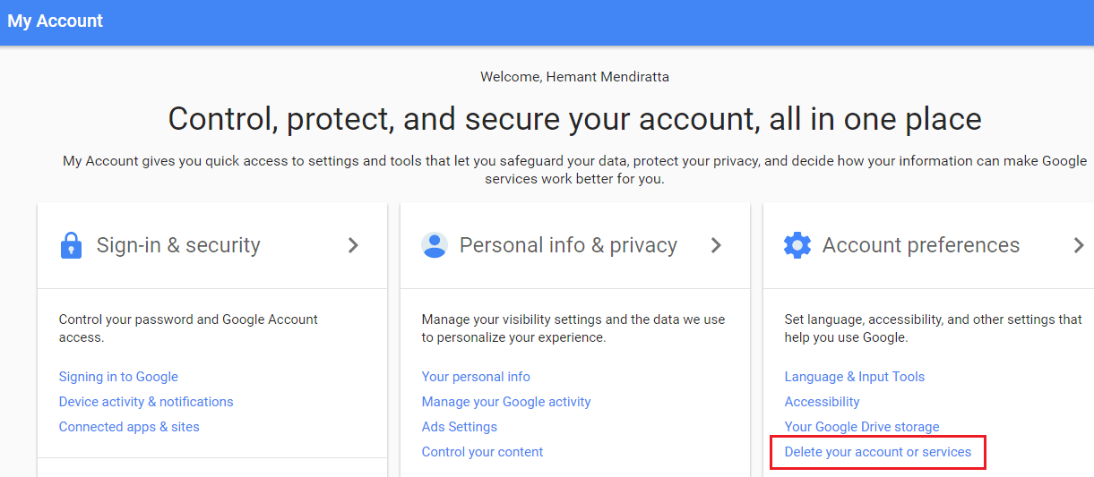 Gmail Hesabını kalıcı olarak silin