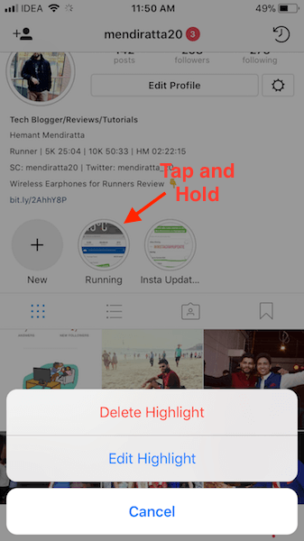 Slet Highlight på Instagram