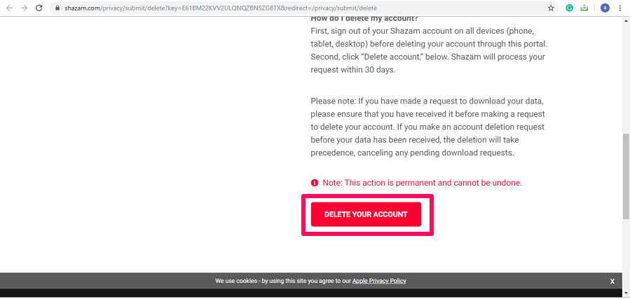 Shazam-account permanent verwijderen