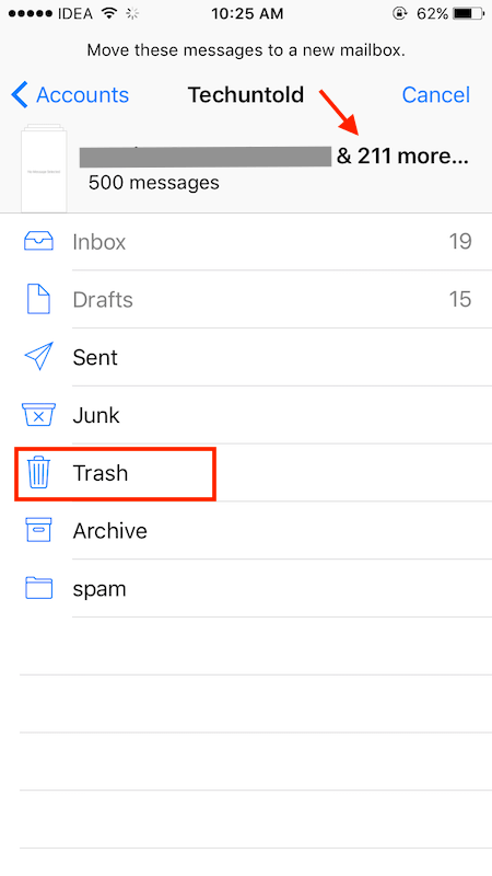 flyt alle e-mails til papirkurven på iOS