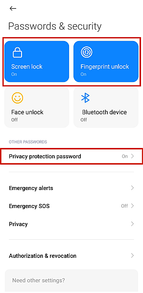 Android lösenord och säkerhetsinställningar