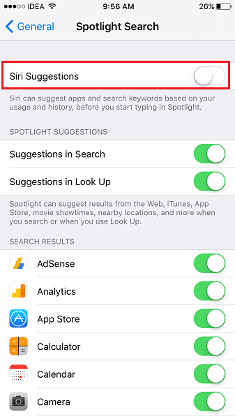 Wyłącz historię wyszukiwania Spotlight na iPhonie/iPadzie