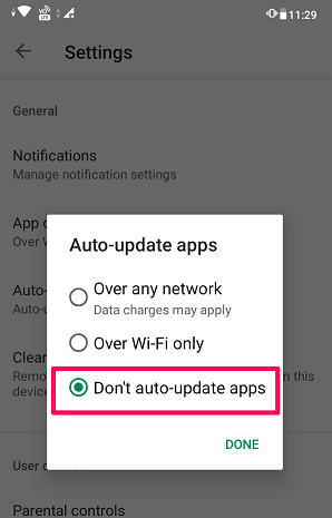 Wyłącz automatyczne aktualizacje aplikacji na Androida