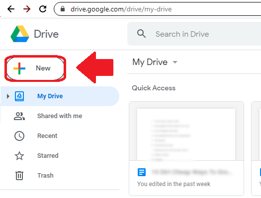 Captura de pantalla: haga clic en Nueva carpeta en Google Drive
