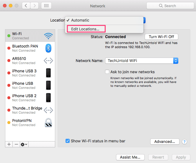 Modifier les emplacements sur Mac