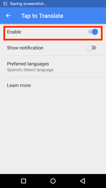 タップを有効にして、Androidアプリ内で翻訳します
