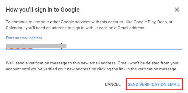 Diğer Gmail hizmetleri için kullanmak üzere E-posta Kimliğini girin