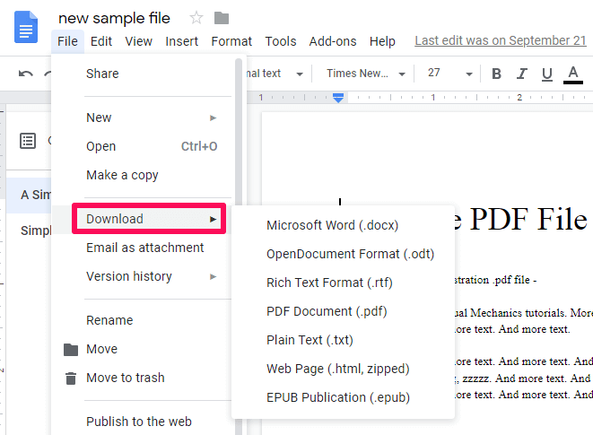 Vie Google-dokumentit Wordiin tai PDF-muotoon