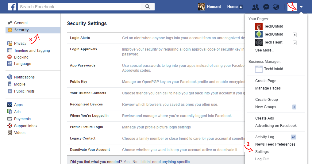 Configurações de segurança do Facebook