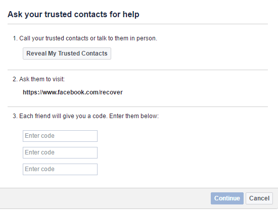 Facebook 信任的联系人以保护帐户