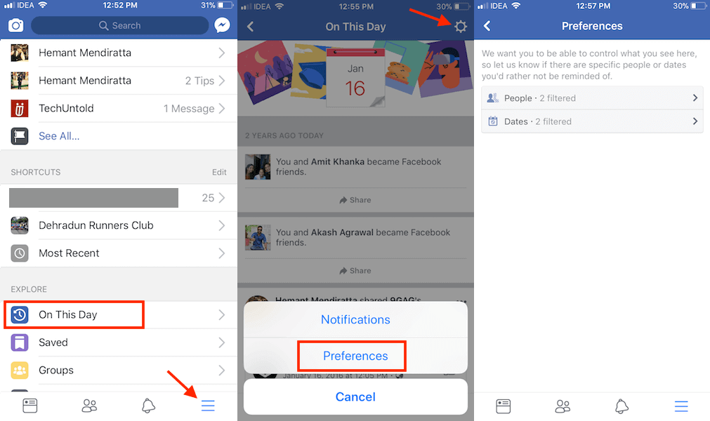 قم بتصفية ذكريات Facebook باستخدام التطبيق