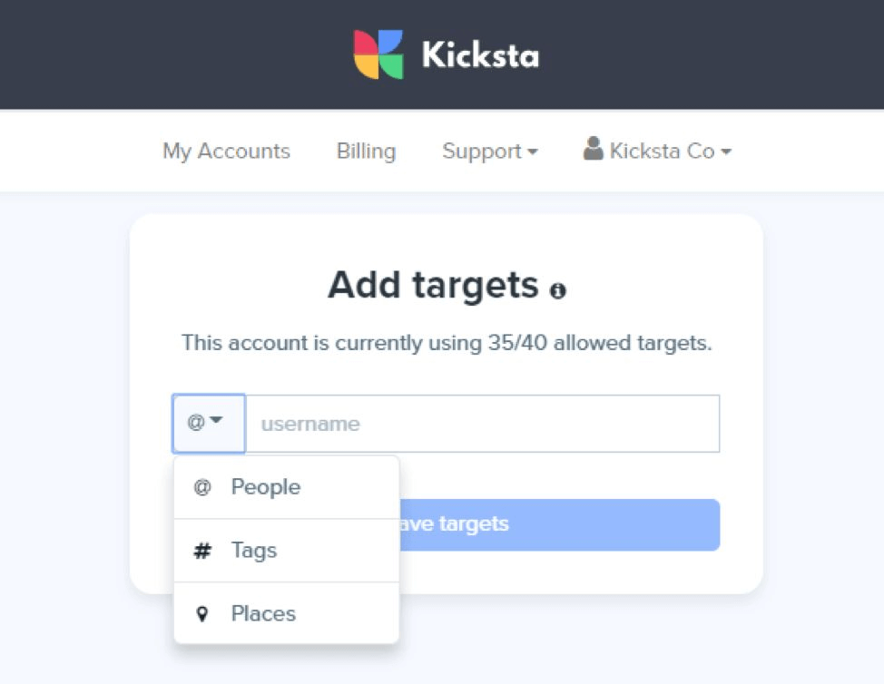 Options de filtrage - Kicksta