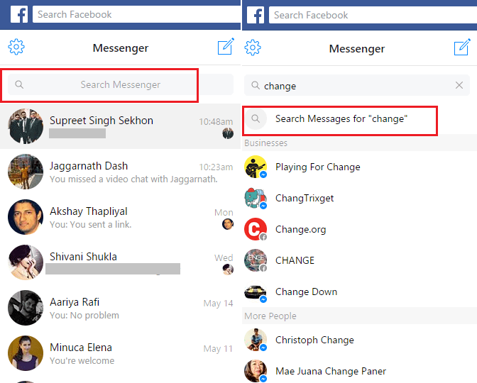 ابحث عن الرسائل القديمة على Facebook messenger