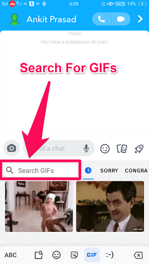 szerezzen GIF-eket az Android snapchat chaten