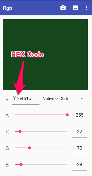 Code HEX sur Android