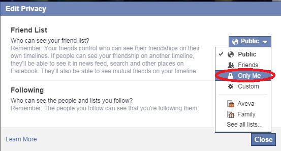 إخفاء قائمة الأصدقاء على Facebook