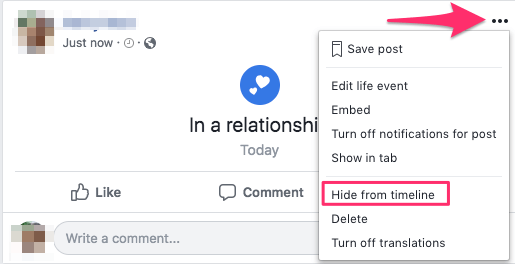 Facebook zaman çizelgesinden ve arkadaşınızın haber akışından İlişki durumunu gizleyin