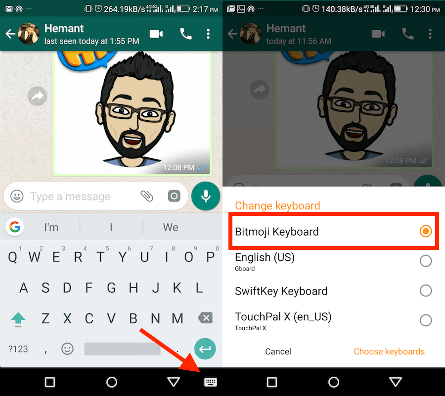 Comment lier Bitmoji sur WhatsApp Android